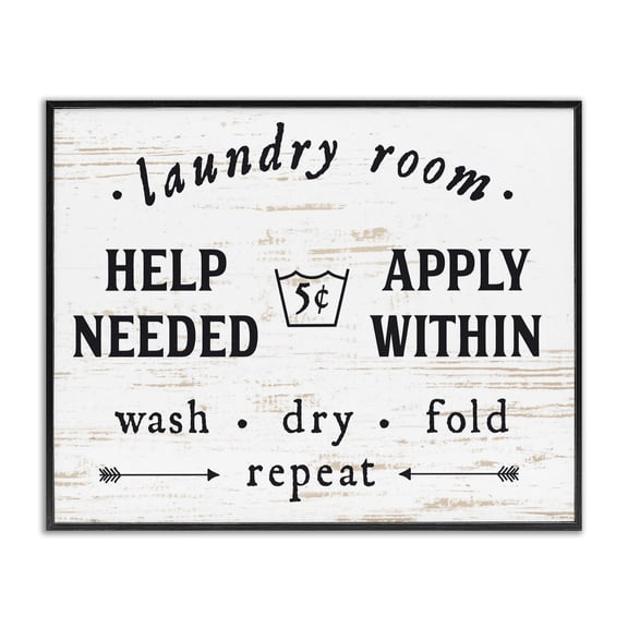 Stupell Industries Shabby Chic Laundry Room Help Needed Black Framed Giclee Art, 14 x 11, by Lettered and Lined