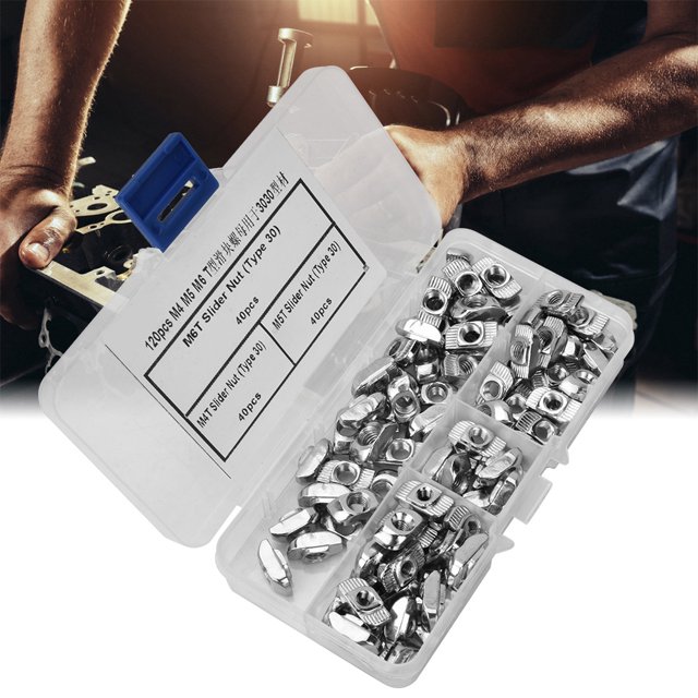 Deformable Nut, 120pcs T Slot Sliding Nut Aluminum Extrusion Slide T Slot Nut Sliding Block M4 M5 M6 Hardware Fasteners for 3030 Aluminum Profiles