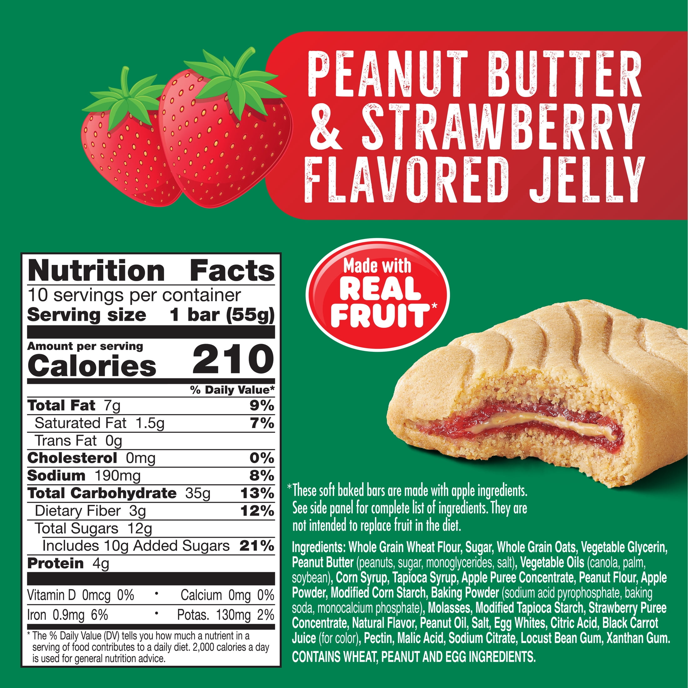Nature Valley Soft Baked PB and J Bars, Peanut Butter and Strawberry, 10 Bars, 19.5 oz