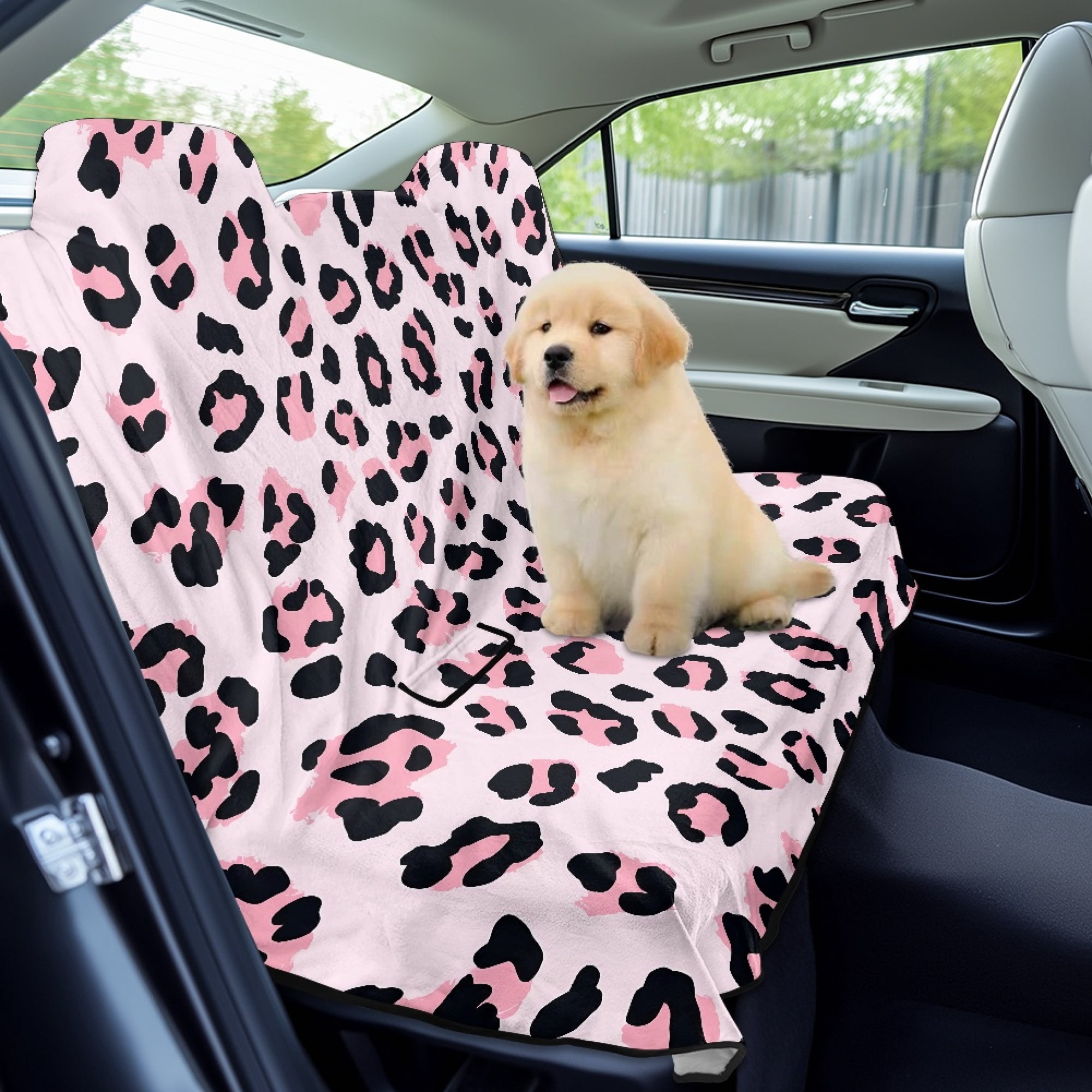Drydeepin Cheetah Leopard Pink Car Seat Cover Towel Backseat Breathable Rear Bench Towel Seat Covers Non-Slip Universal Fit for Sedan Trucks Van SUV, Automotive Seat Protector