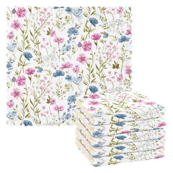 6 Pieces of Kitchen Towels 11x11Inch Kitchen Dish Cloths Kitchen Dish Towels Reuseable Cleaning Cloths Pastel Wildflowers Pattern