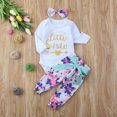 thumbnail image 3 of Newborn 3Pc Baby Girl Outfit Long Sleeve Letter Romper Floral Pants Clothes Set, 3 of 8