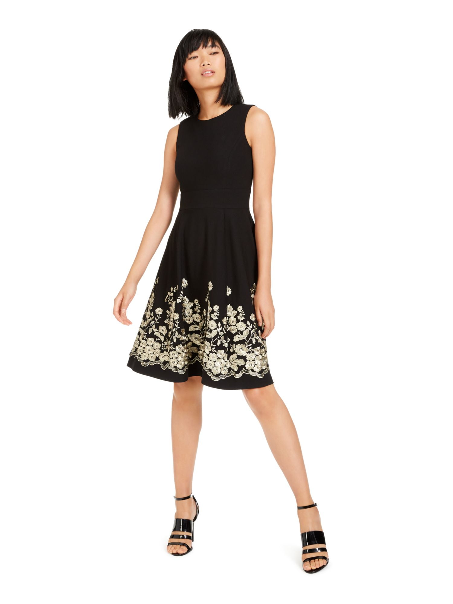 Calvin Klein Womens Embroidered A-Line Wear to Work Dress Black 2 -  