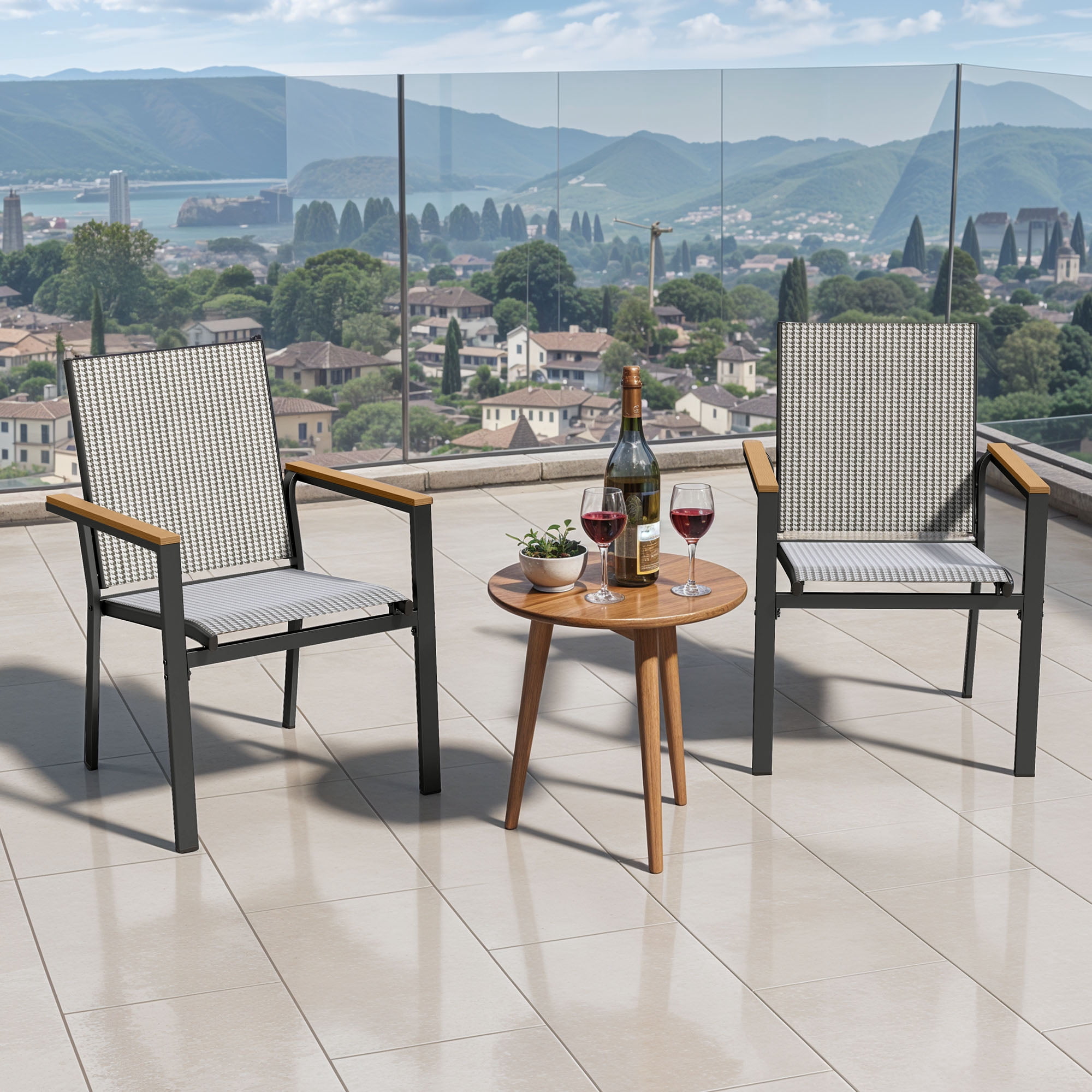 Uforic Stackable Chairs-2PCS Outdoor Dining Chair, Patio DiningChair, Textilene Mix Olefin Stacking Chair, Black & White