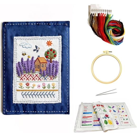QenASHaing Embroidery Stitch Book Kit for Beginners, All-in-One Hand Embroidery Learning & Practice Book with Fabric Pages, 100 Patterns, Hoop, Threads & Tools, DIY Stitching Set Gift (1 pcs)
