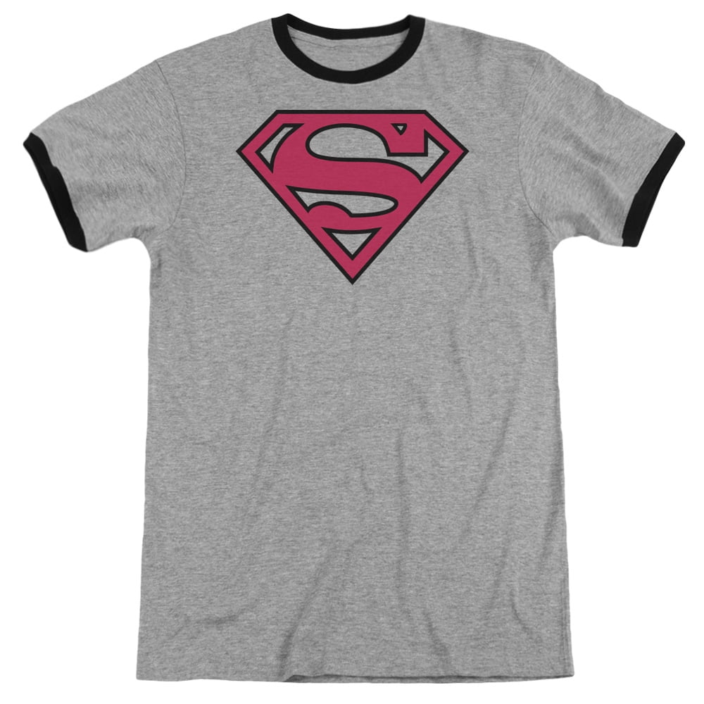 Shirt Red /& Black Shield Adult Ringer T Superman