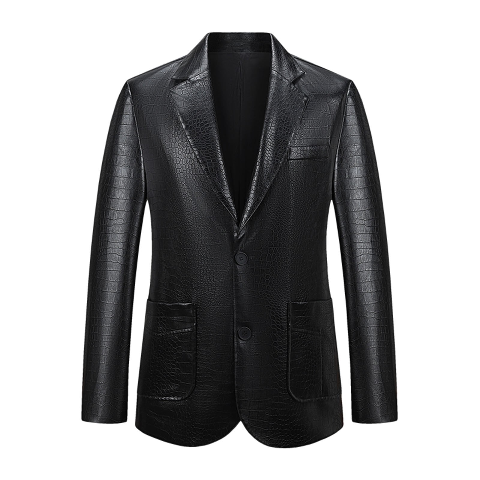 BVnarty Men's Crocodile Pattern Blazer Business Suit Jacket Slim Fit Faux Leather Long Sleeve Button Up Coat (Black,M)