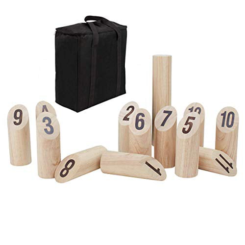 Patioline Rubberwood Number Viking Kubb Set Outdoor Wooden Throwing Game Giant Yard Lawn Game for Adults Family 
