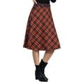 thumbnail image 5 of INSPIRE CHIC Women's Plaid Skirts Belted High Waist A-Line Mid-Length Skirts M Orange Brown, 5 of 7