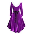 thumbnail image 4 of purcolt Womens Fall Winter Velvet Dresses Long Sleeve V-Neck High Low Dresses A-Line Swing Dress for Holiday Cocktail Evening Party, 4 of 6