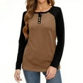 thumbnail image 4 of Hearthz Long Sleeve Cotton Shirts for Women Colorblock Button V-Neck Henley Tank Top Women Plus Size Fall Fashion Outfits Basic Raglan Sleeve Womens Baseball Tee, 4 of 4