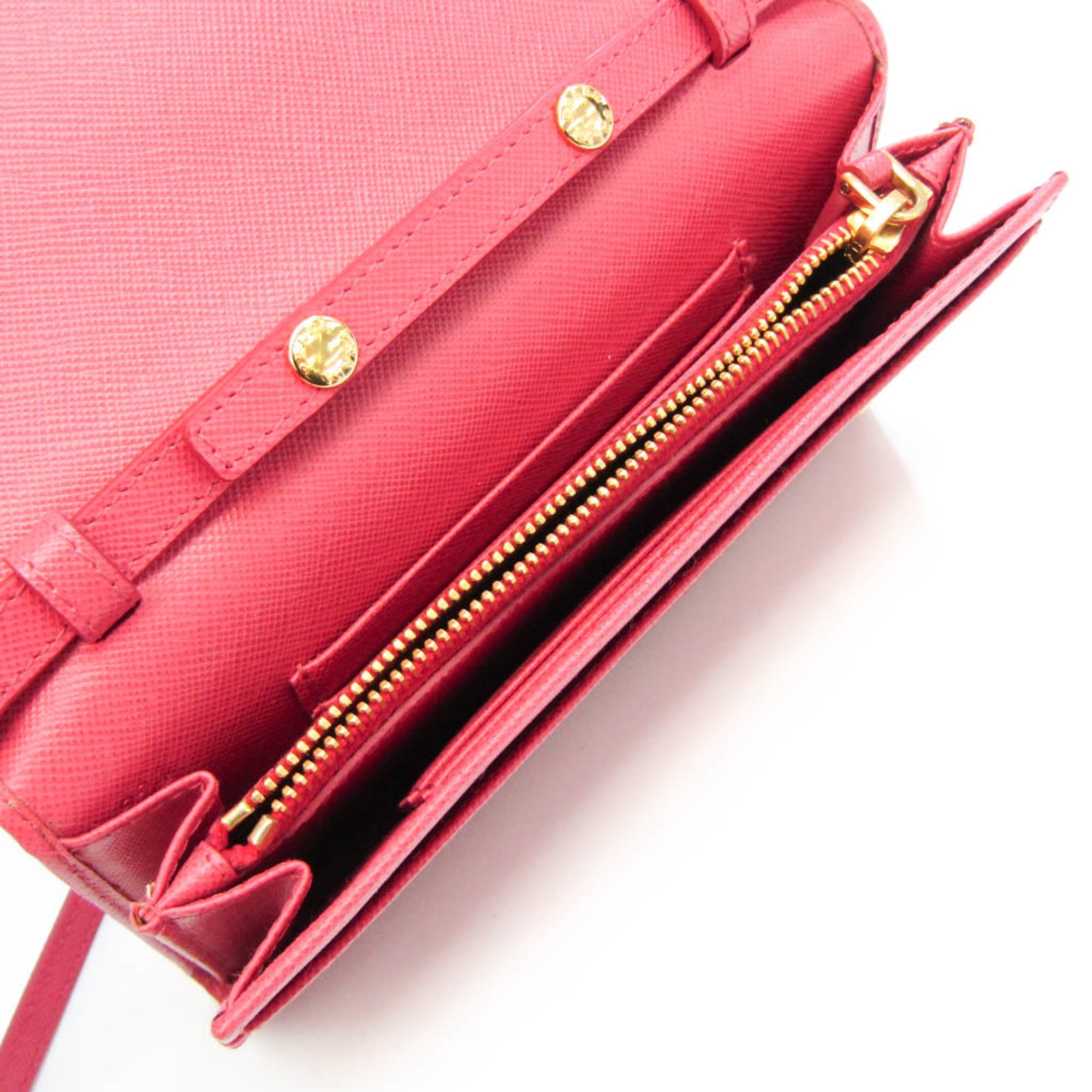 Prada Pink Saffiano Leather Wallet on Chain