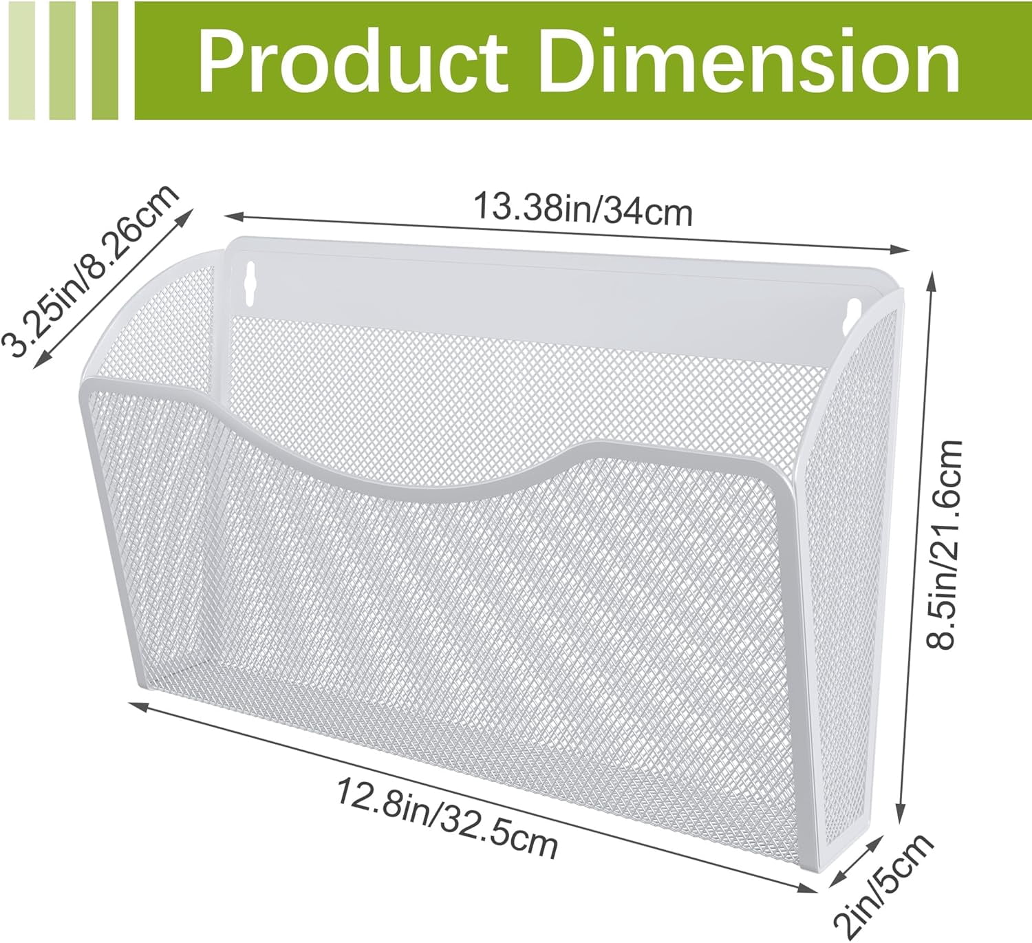 Wall File Organizer, Metal Mesh Hanging File Folder Holder for Letter/A4 Size Folders, Vertical Wall Mount Mail Sorter for Office Paperwork, Classroom, White