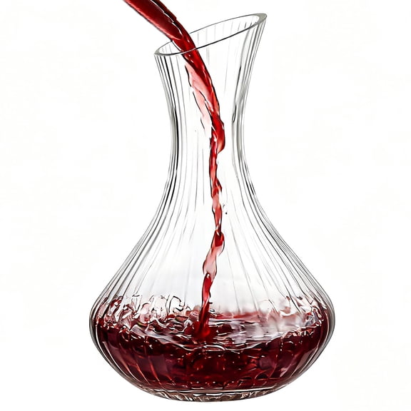 Wine Decanter with Aerator, Ribbed Crystal Glass Red Wine Carafe Decanter, Wine Accessories, Hand-Blown Lead-Free, Wines Lovers Gifts for Women, Men