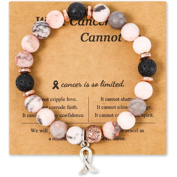 Zaoz Breast Cancer Bracelets, Encouragement Bracelets Flexible Friendship Bracelets Natural Stone Bead Bracelet Cancer Care Gifts for Women Best Friend A418