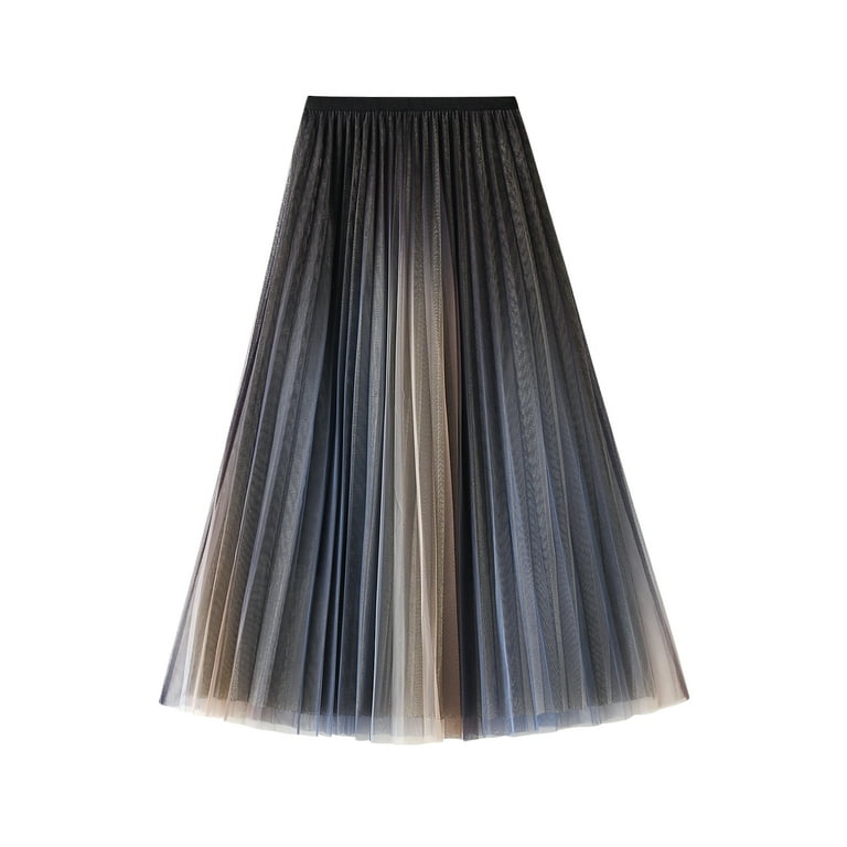 Fanvereka Women Fashion Gradient Color Mesh Yarn High Waist Pleated Skirt Walmart