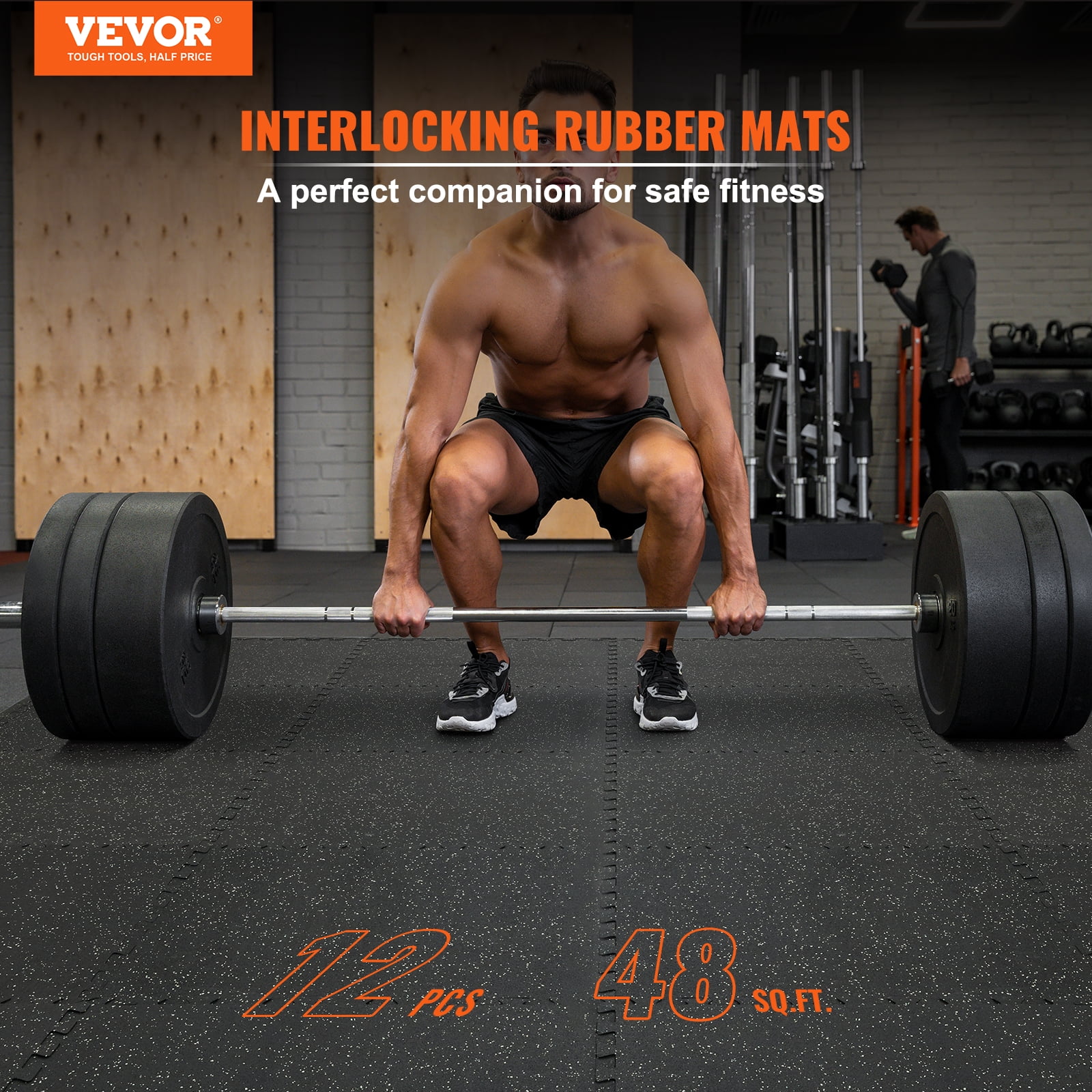 Vevor 12 Pcs 1 2 Inch Thick Gym Floor Mats 24 X 24 Eva Foam Rubber Top Interlocking Workout Floor Mats With 48 Sq.Ft Coverage Waterproof Exercis