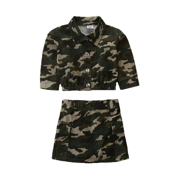 Toddler Girls Fall Outfit Spring Winter Long Sleeve Camouflage Color Coat Tops Skirt 2 Piece Sets for Kids Cute Size 3-4T