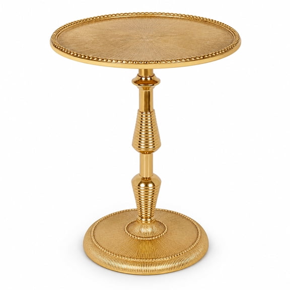 Round Gold End Table, Metal Pedestal, 15x21