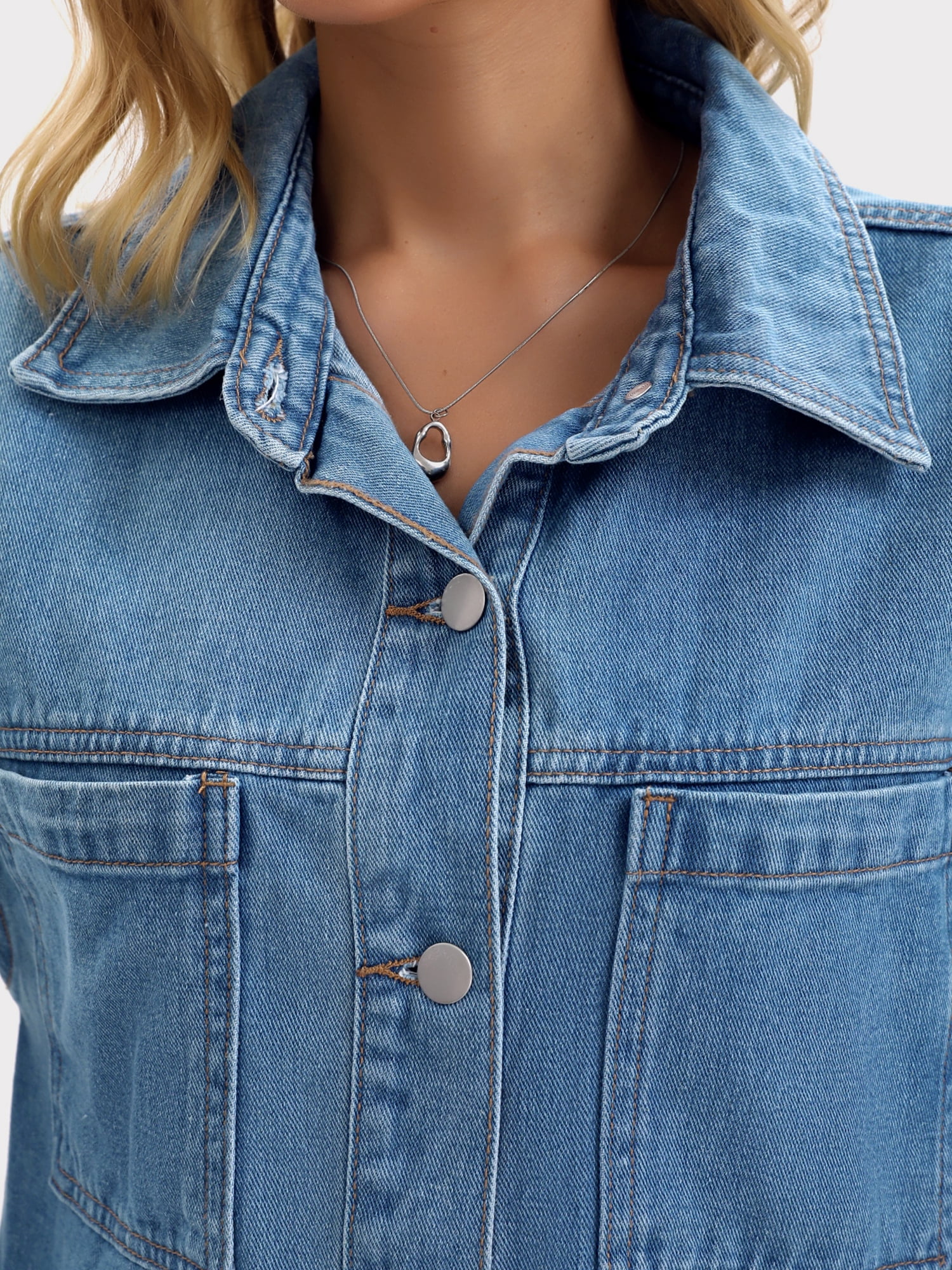 DARING DIVA Women's Oversized Patch Pocket Fall Utility Jean Jackets M Blue