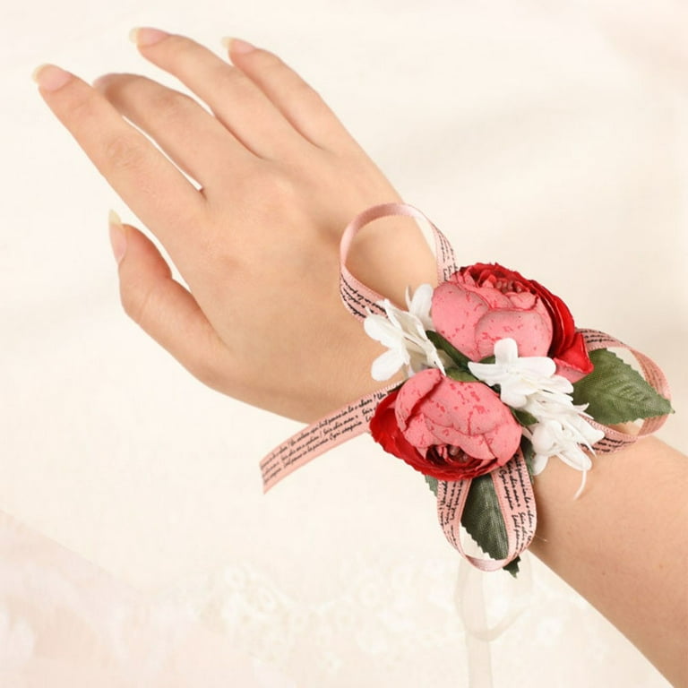 Mduoduo Wrist Pearl Corsage Bracelet Bridesmaid Hand Rose Flower Wedding  Party Prom Band, Wrist Flowers 1 Pcs 