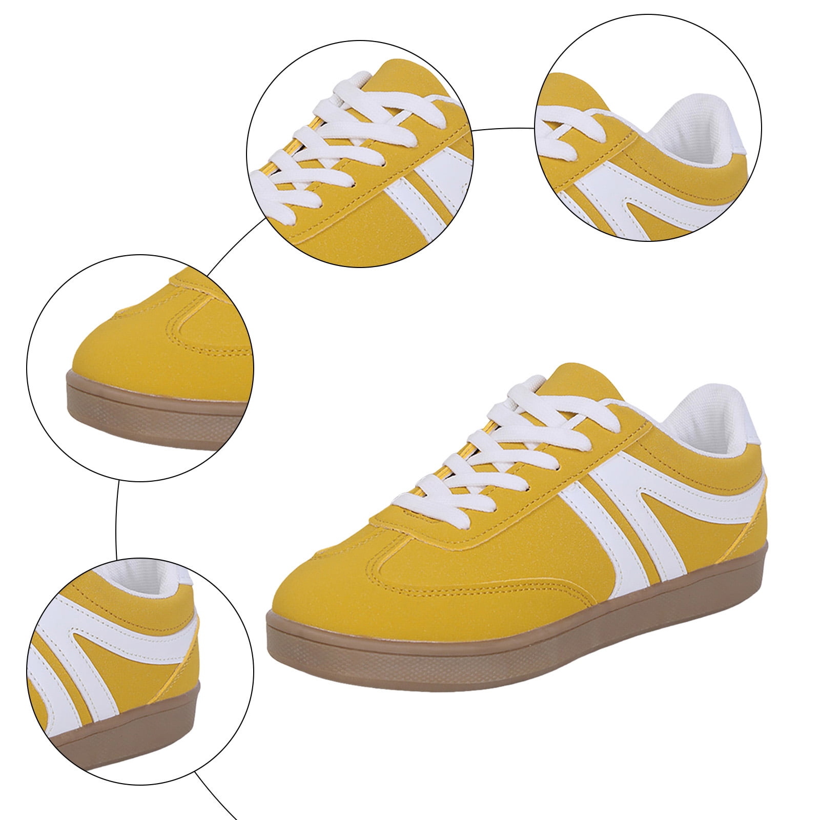 Tennis Shoes Womens Lace up Retro Classic Trainers Skate Shoes Fashion Suede Color Block Sneakers Nonslip Flat Walking Shoes Yellow Size 6