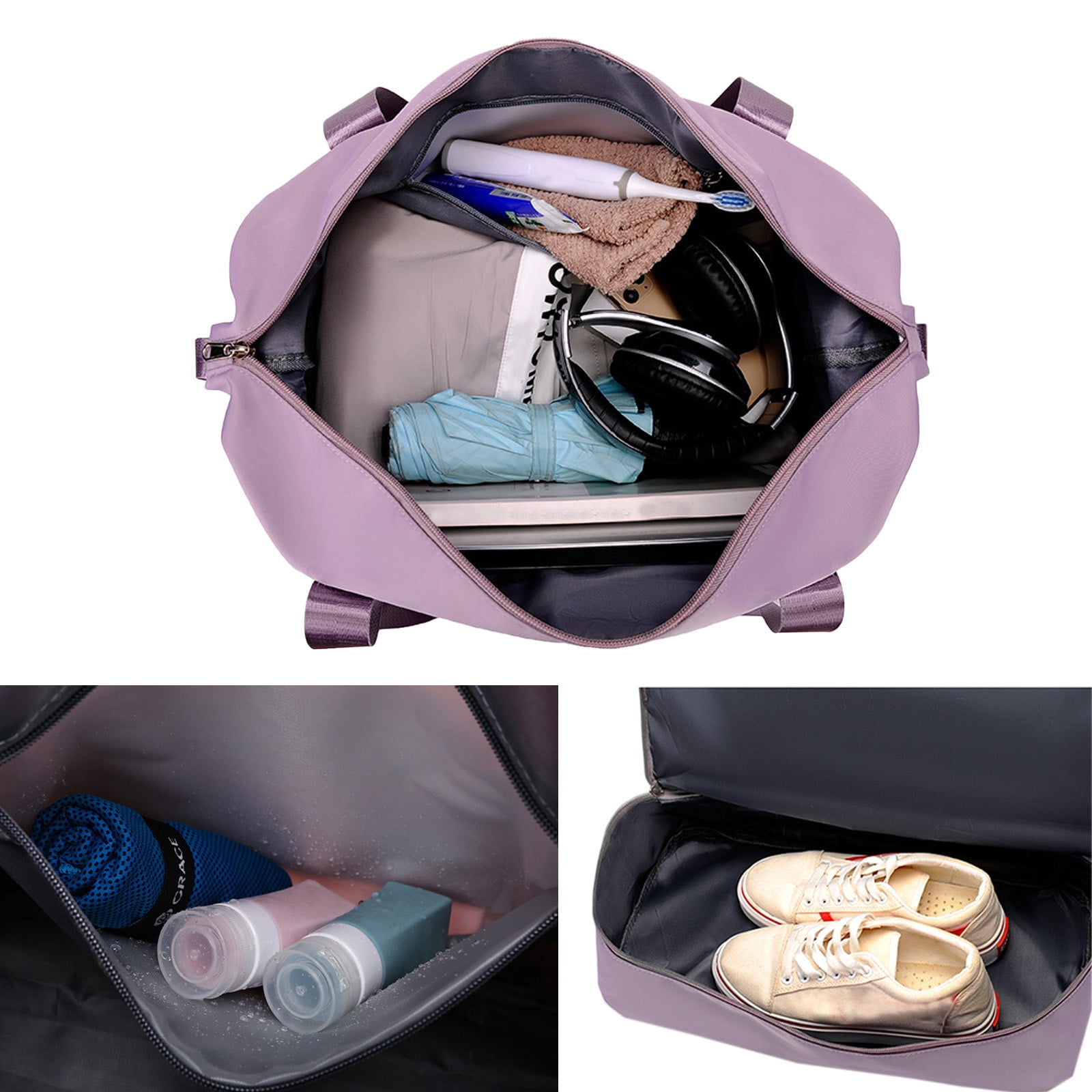 PAVEOS Small Gym Bag Gym Bag with Separate Shoe Compartment, Sports and Weekend Travel Bag, Men and Women's Large Capacity Lightweight Overnight Bag Duffle Bag Women Purple