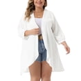 thumbnail image 1 of Cárdigan de mujer plus size Agnes Orinda con mangas de murciélago 3/4 de poliéster, cárdigan casual 1X blanco, 1 of 6