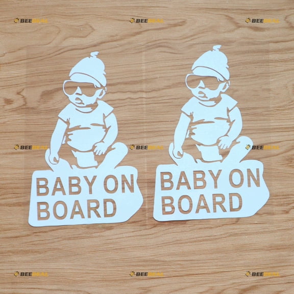 Big Size Baby On Board Carlos Hangover Sticker Decal Vinyl - 2 Pack White 8" - For Car Truck Van Bumper No Background Die-cut
