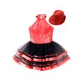 thumbnail image 4 of Miutii Kids Girls Modern Jazz Latin Tap Dance Clothes Shiny Sequins Halter Ballet Tutu Dress with Hat Set Red 6, 4 of 5