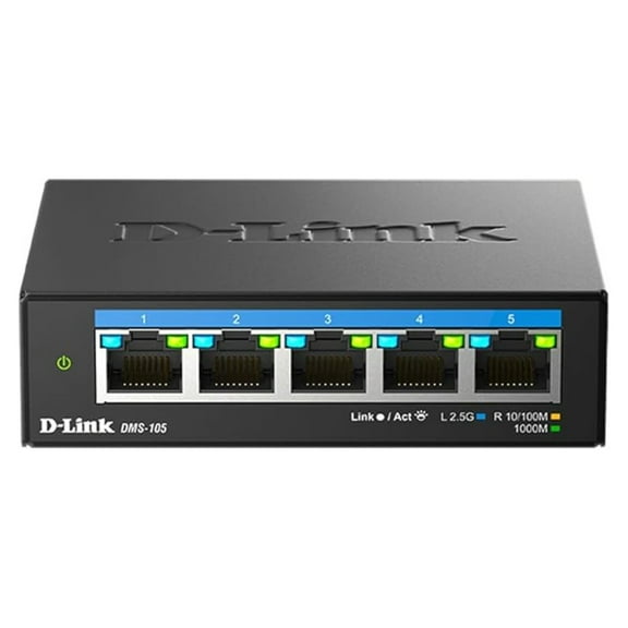 Restored D-Link 5-Port 2.5Gb Unmanaged Gaming Switch with 5 x 2.5Gb - Multi-Gig, Network, Fanless, Plug & Play - (DMS-105-RE) (Refurbished)