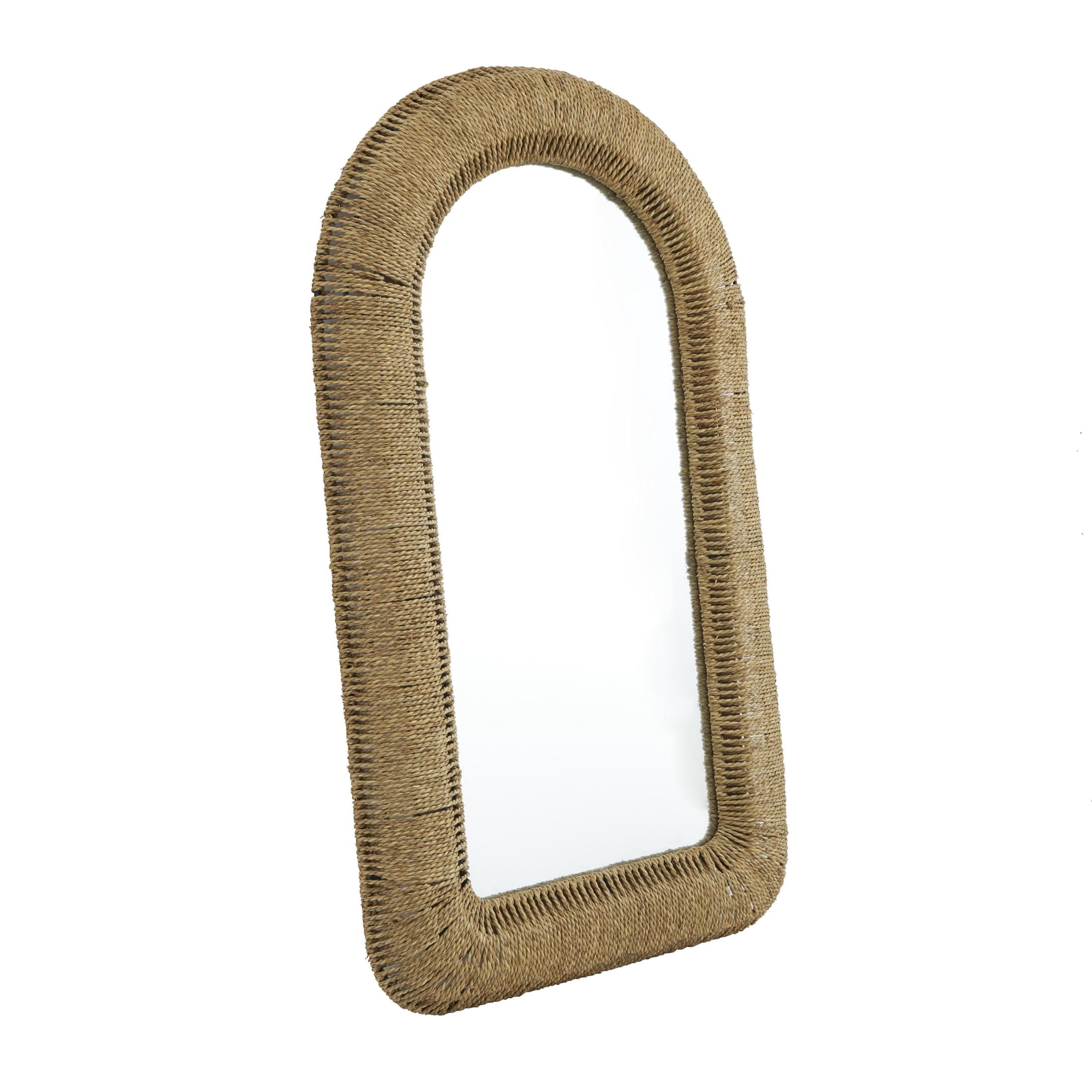 DecMode 27" x 48" Brown Woven Wall Mirror with Arched Top