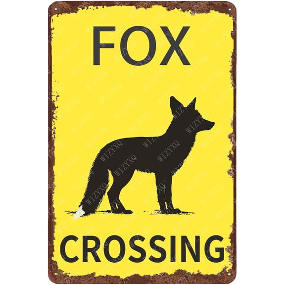 Metal Signs Fox Crossing Vintage Tin Sign for Home Bar Living Room Garden Yard Outdoor Wall Decor 12x8 Inch