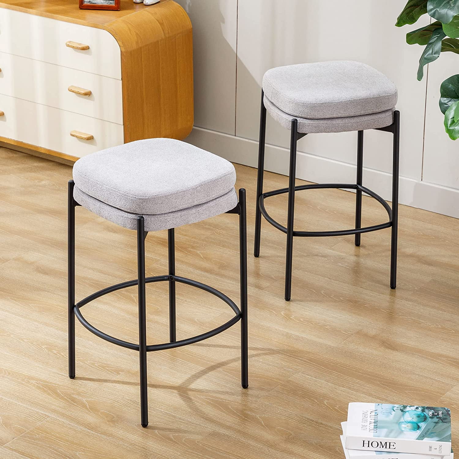 Duhome Boucle Fabric Bar Stools Set of 2 Modern Barstools Counter