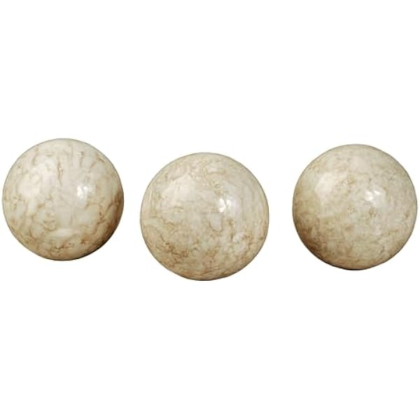 Cambria Ivory Beige Marbled Orbs Sphere Balls 4 inches diameter for Centerpiece Bowl and Tray Displays Set of Three Orbs Only