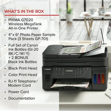 Canon - PIXMA MegaTank G7020 Wireless All-In-One Inkjet Printer with Fax - Black