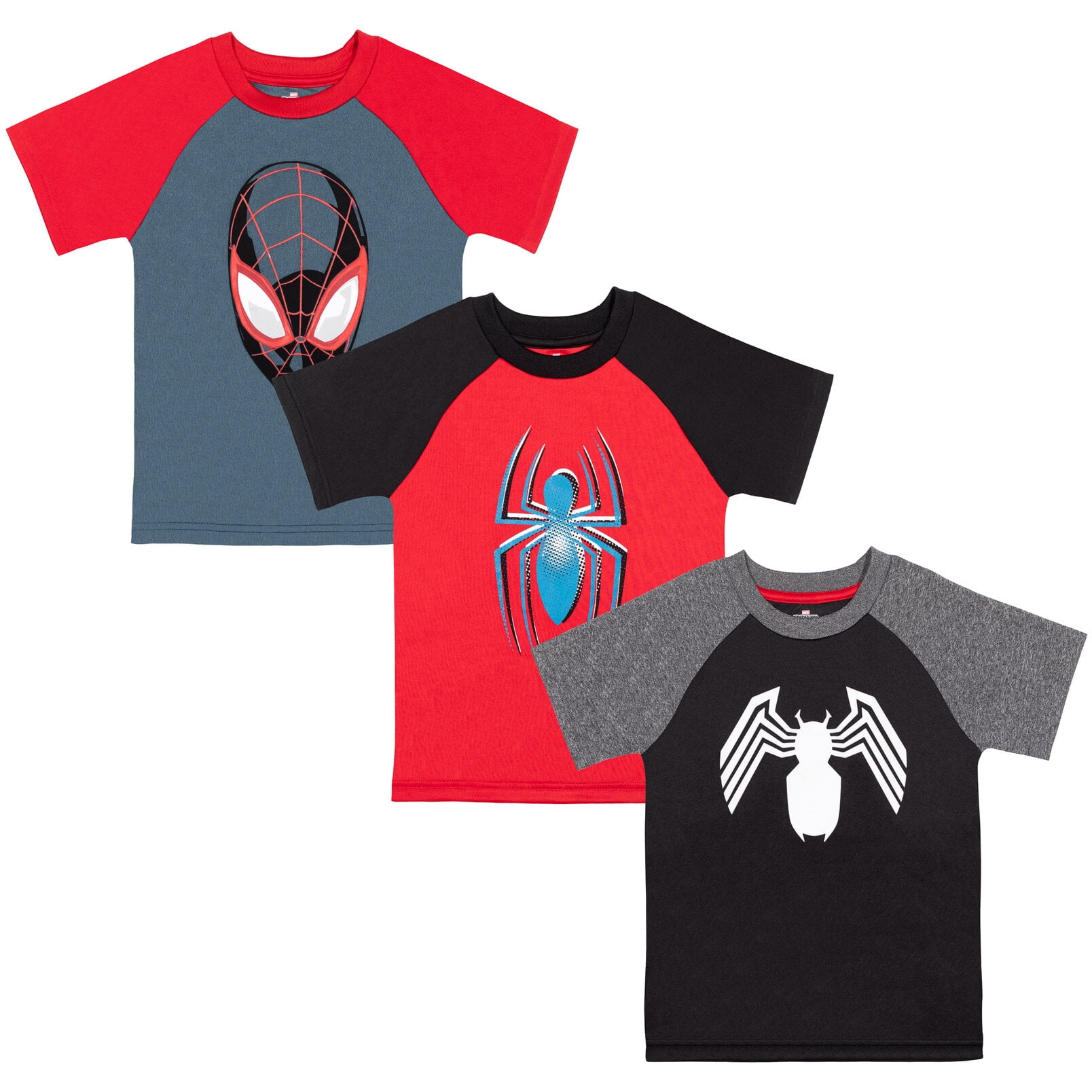 Marvel Spider-Man Venom Miles Morales Big Boys 3 Pack Athletic T-Shirts Little Kid to Big Kid