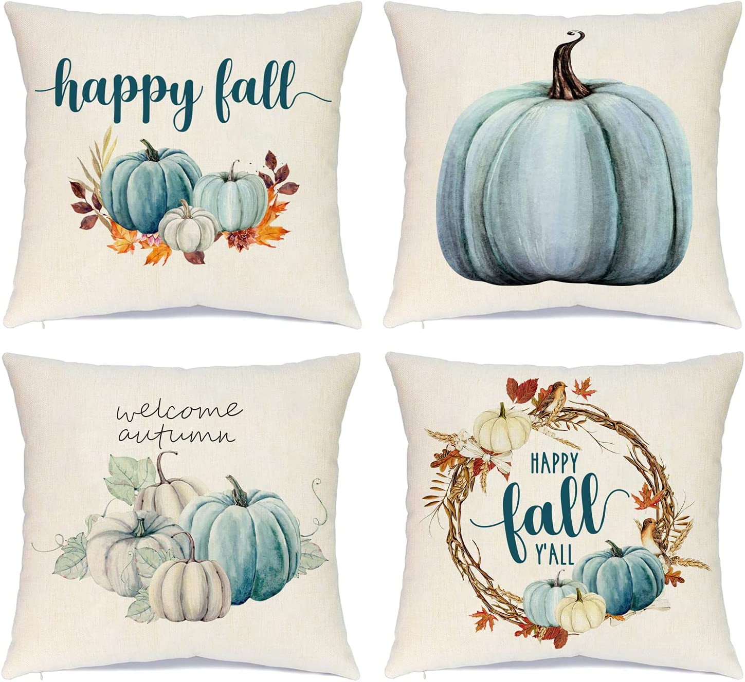 Farmhouse Fall Throw Pillow Covers 18x18 Set of 4, Autumn Pumpkin ...