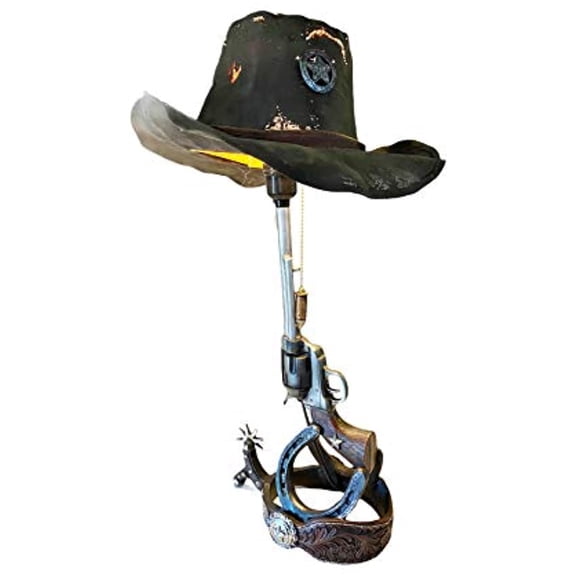 Urbalabs Large Pistol 24 Inch Six Shooter Western Cowboy Hat End Table Standing Table Lamp Farmhouse Nightstands Living Room End Tables Lamps for Bedrooms Office
