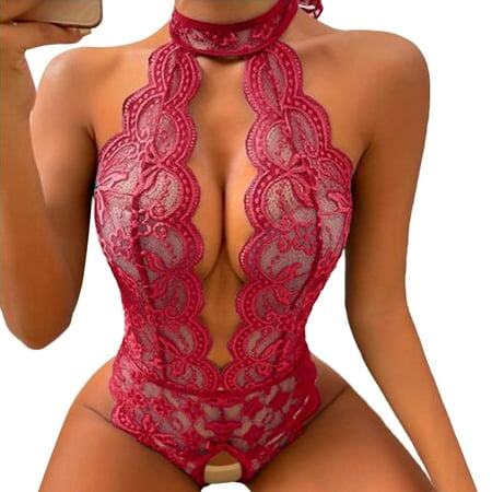 

moobom Snap Crotch Lingerie Lace Babydoll Two Piece Sexy Lingerie For Women