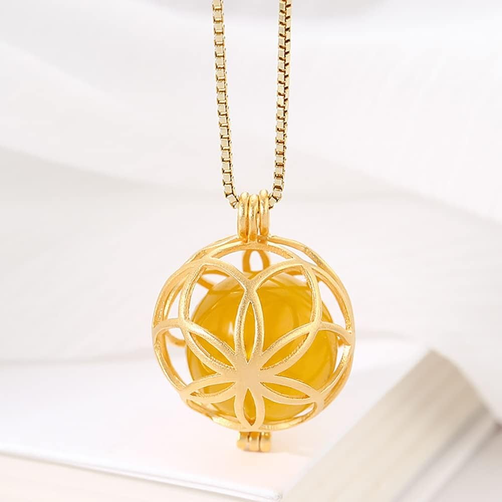 ABPETE 925 Sterling Silver Flower Pearl Cage, Openable Hollow Cage Lockets Pendant Cage, Charm Pendants for DIY Necklace Jewelry Making Women's Gift(Gold Color)