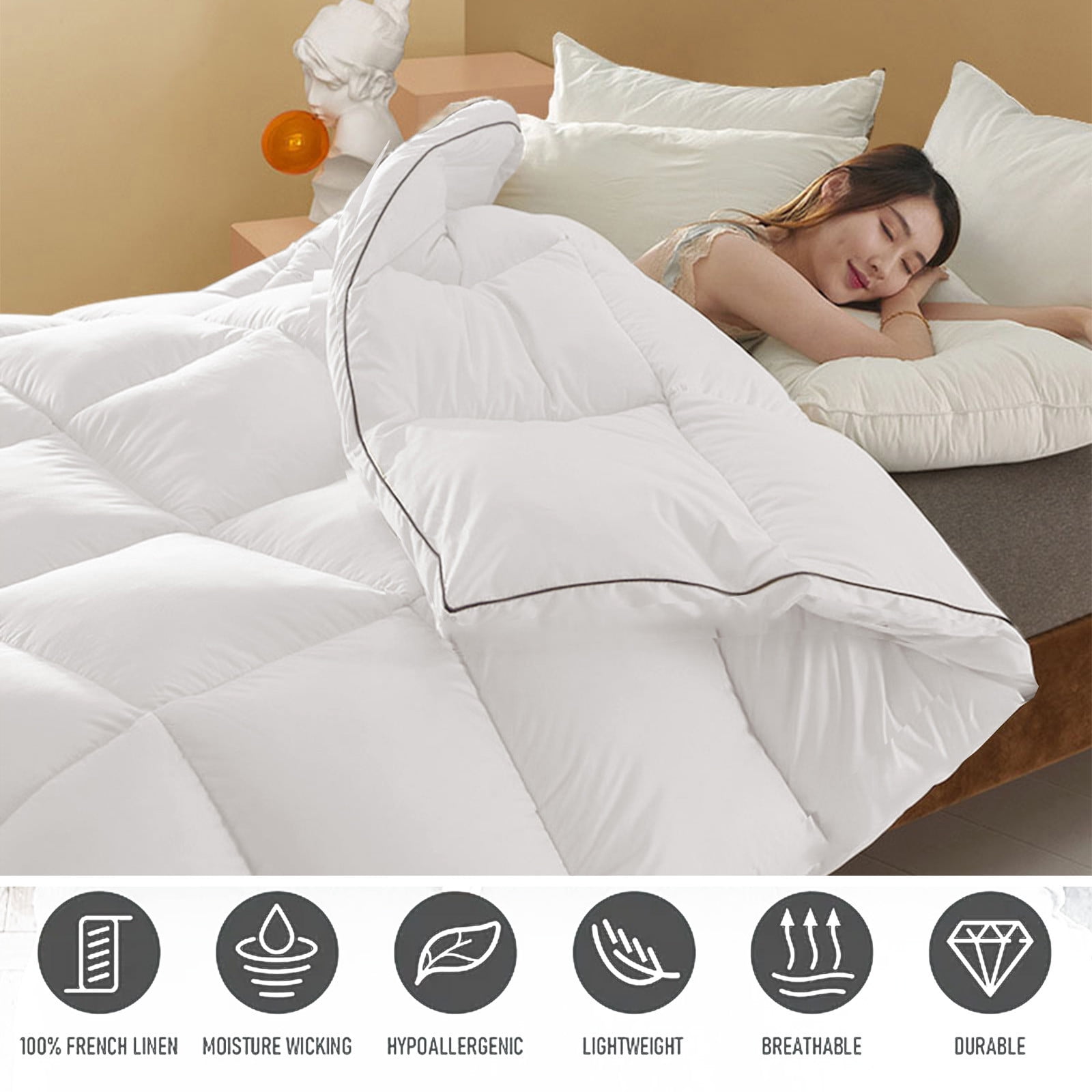 Jubipavy Lightweight Cotton Quilt Machine Washable Quilt Ideal For Air Conditioned Rooms All-Season Cool Comfort Easy Care Summer Saving