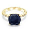thumbnail image 2 of Gem Stone King 4.72 Ct Cushion Blue Sapphire 18K Yellow Gold Plated Silver Ring, 2 of 5
