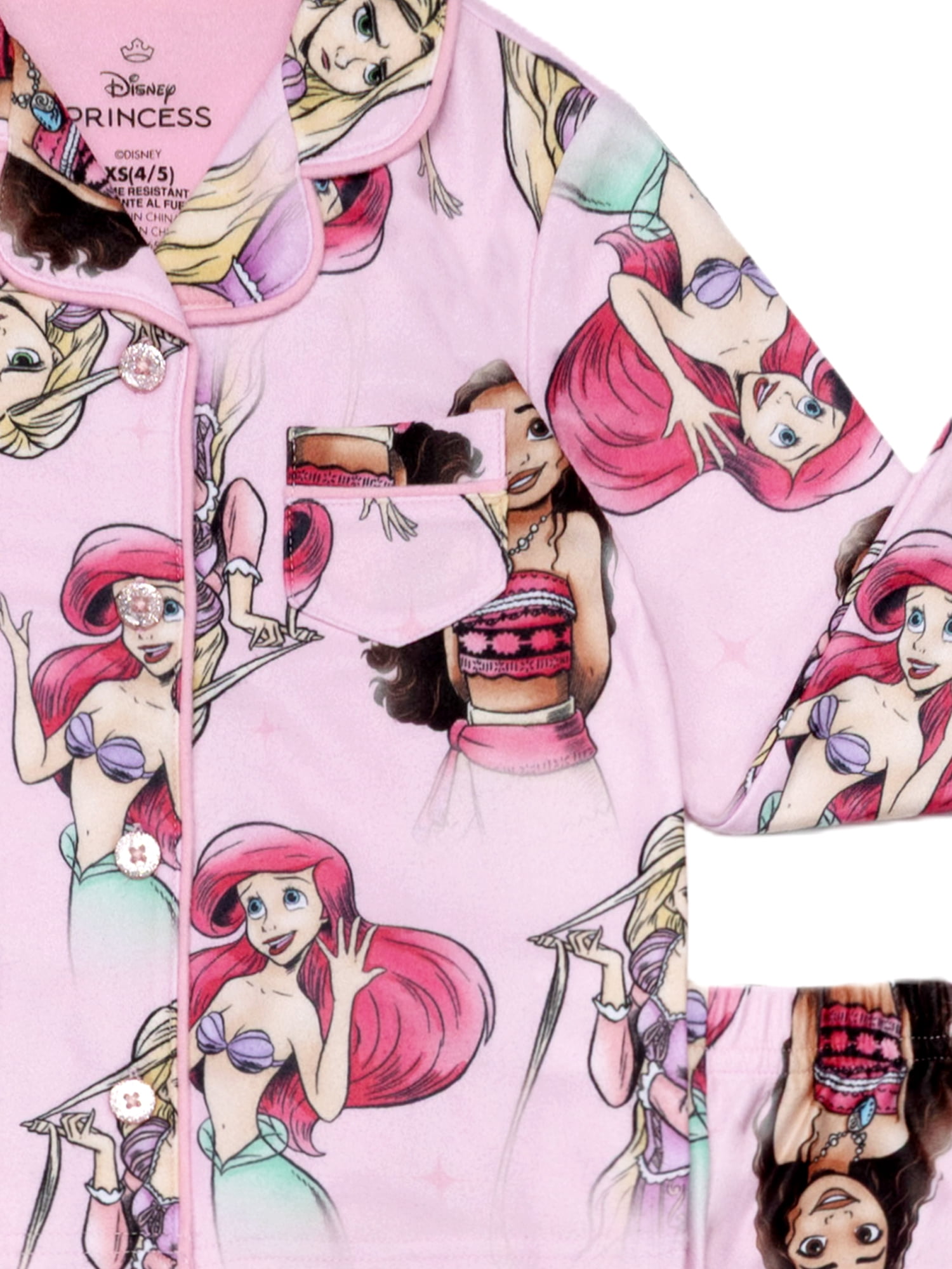 Disney Princess Girls Long Sleeve Coat and Pant 2-Piece Pajama Set, Size 4-12