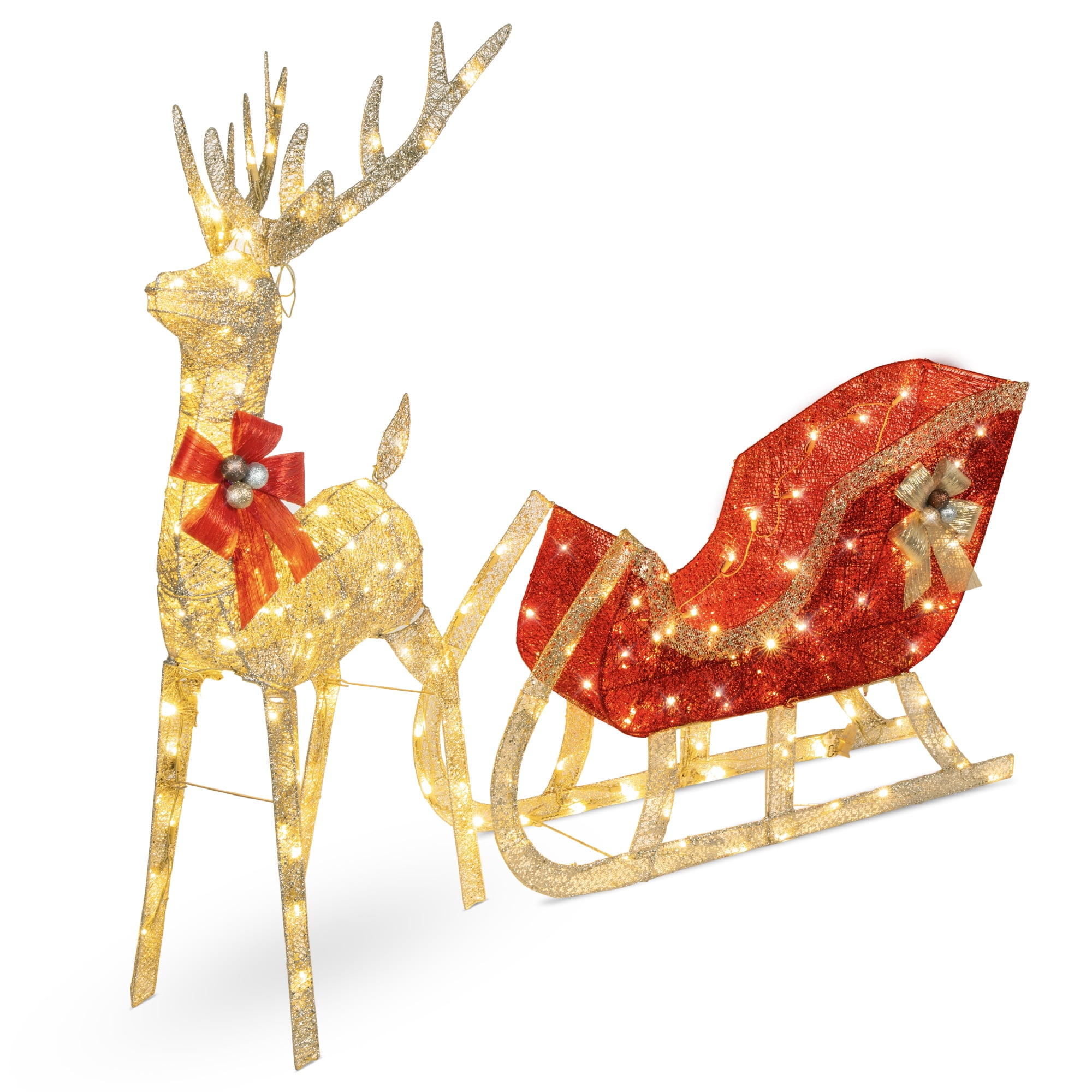 Yaheetech Ft Lighted Christmas Reindeer Sleigh Set Light Up Xmas | My ...