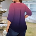 thumbnail image 4 of Abcomgle Plus Size Tops for Women Pleat Hem Clearance Womens Tops Plus Sizes 4x V Neck Plus Size 3/4 Sleeve Tops Gradient Print Casual Tee Shirts 5x Women Plus Size Clothing 4XL,Purple Pink, 4 of 5