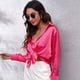 thumbnail image 5 of Camisa de manga larga con botones de seda de imitación de satén para mujer Blusa de trabajo formal Top -Rose Red Zhivalor  BST3000039-1, 5 of 6