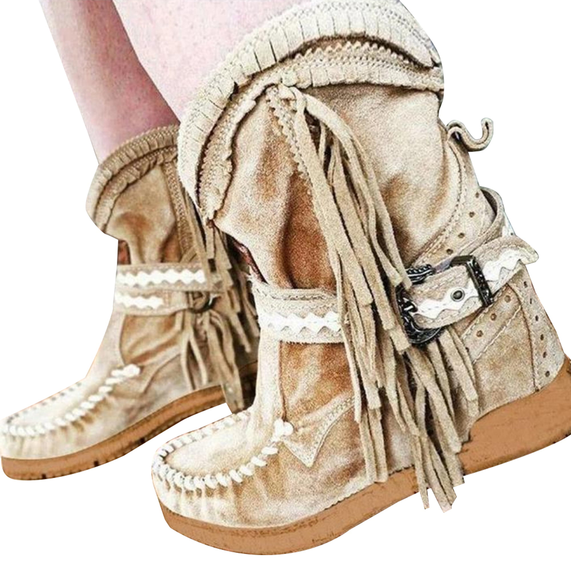 Dear Time Women Flat Heel Tassels Ankle Boots 