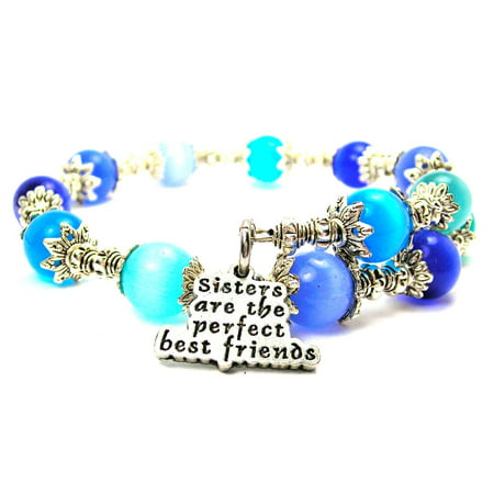 Chubby Chico Charms Sisters Are The Perfect Best Friends Cat's Eye Wrap Charm Bracelet in Sapphire Blue and Aqua