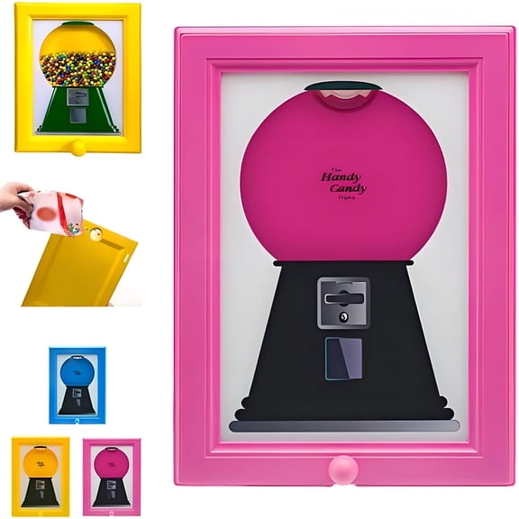 BESTSKY Handy Candy Dispenser Picture Frame,Wall Mount Candy Dispenser Frame,Vintage Wall Hanging Gumball Machine,Fast Distribution Candies,Nuts,Suitable for Birthday & Holiday Gifts (Pink)